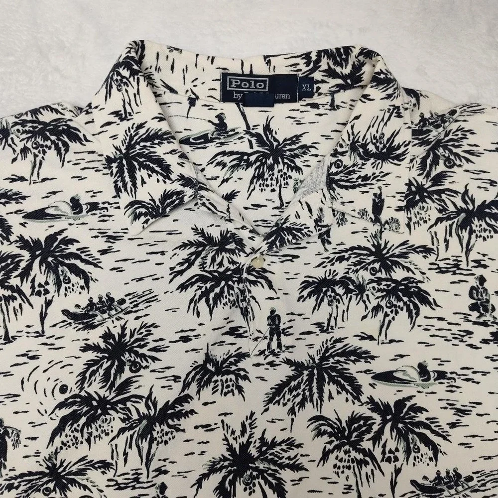 Polo Ralph Lauren Polo Shirt Mens XL White Hawaiian Floral Palm Tree USA Made